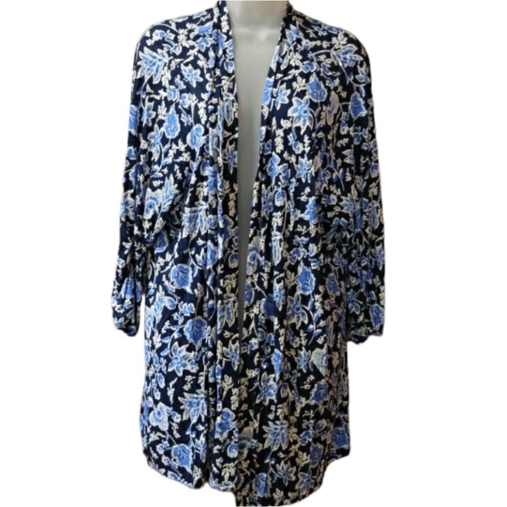 Lane Bryant Blue Floral Shrug Cover Up Over Shirt Open Front Cardigan Top 22/24